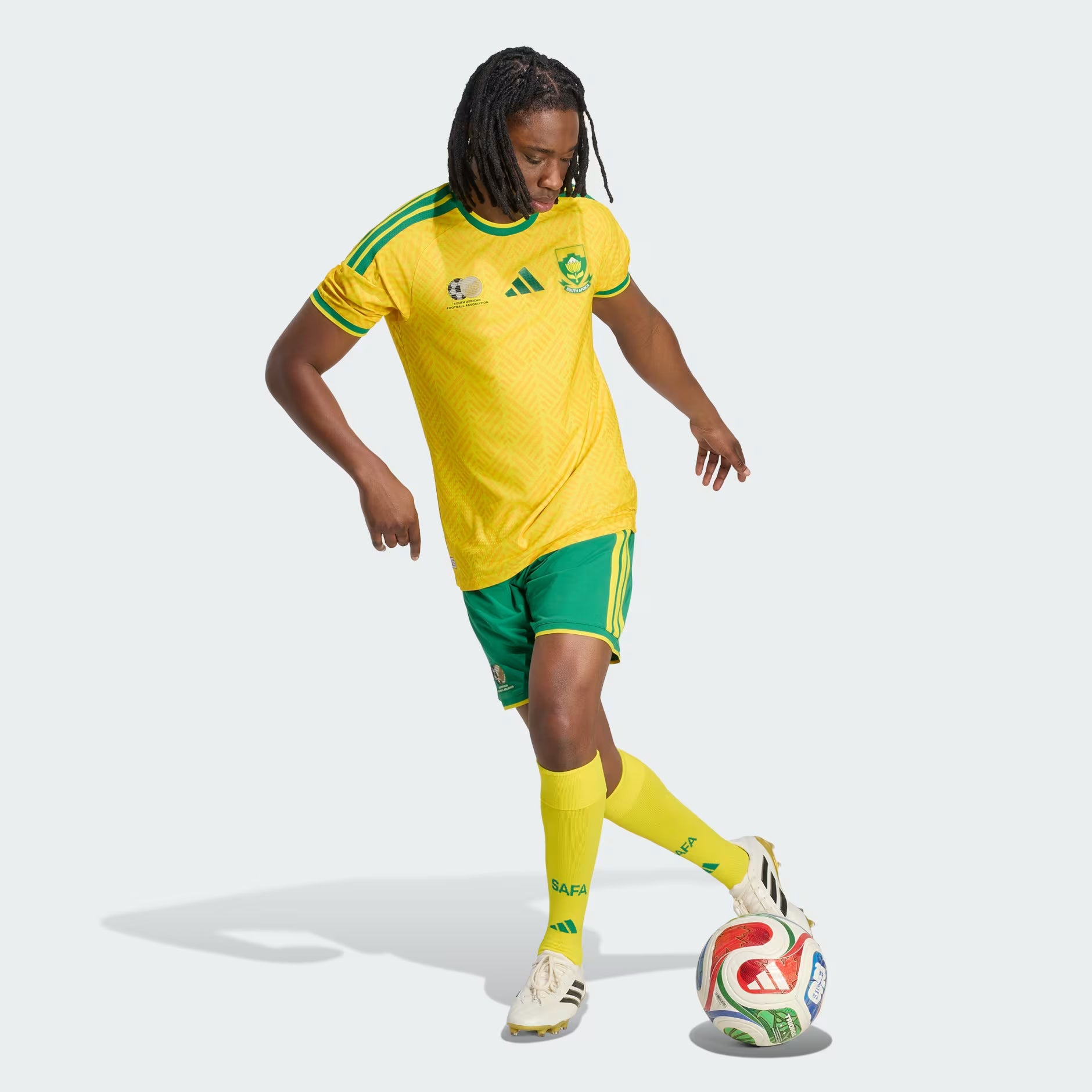 adidas Mens South Africa Bafana home world cup 2026 yellow stadium jersey